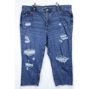 Old Navy Button Fly Jeans Slouchy Straight High Rise Frayed Ripped Women 20 Blue
